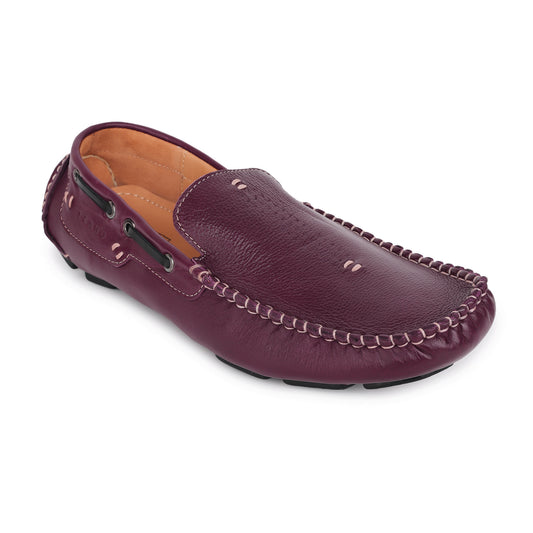 Pure Leather, Moc-toe Construction, Burgundy Color Driving Shoe, STN2361BURG
