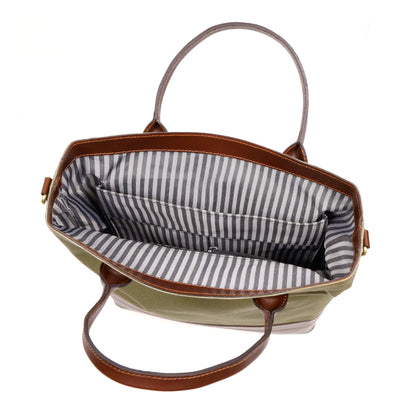 Olive Green Canvas & Pure Leather Tote Bag for Men | TZARO - TZAMBRO714