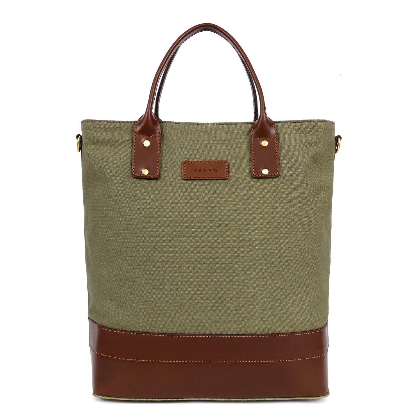 Olive Green Canvas & Pure Leather Tote Bag for Men | TZARO - TZAMBRO714