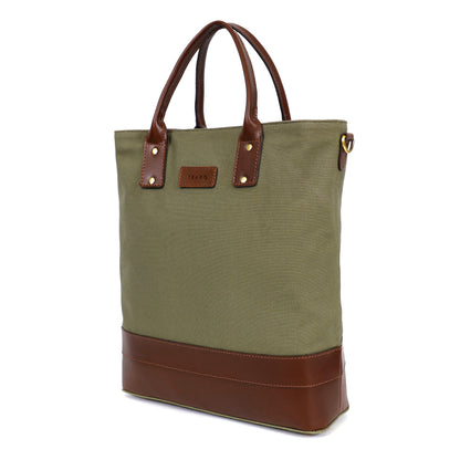 Olive Green Canvas & Pure Leather Tote Bag for Men | TZARO - TZAMBRO714