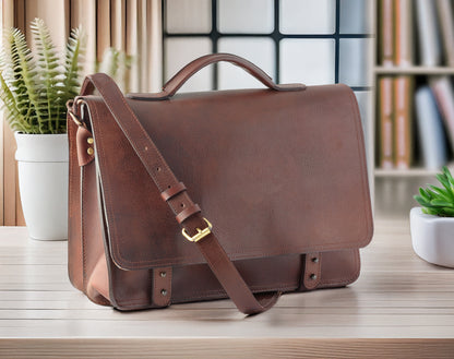 Brown Genuine Leather Messenger Bag for Men | TZARO - TZANM675