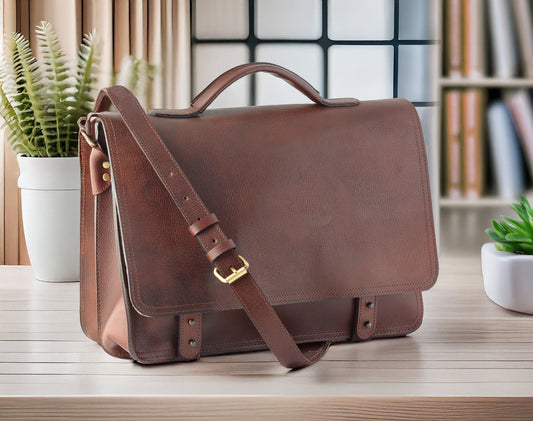 Brown Genuine Leather Messenger Bag for Men | TZARO - TZANM675