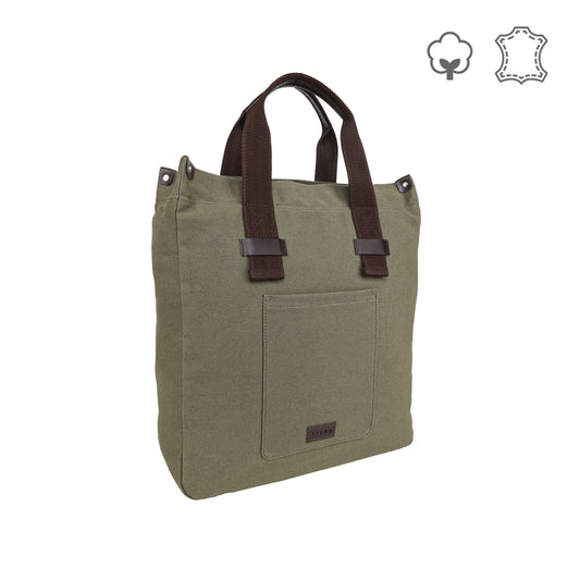 Olive Green Canvas Tote Bag for Men with Front Pocket | TZARO - TZANNA523