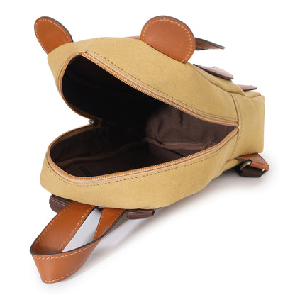 Tan Genuine Leather & Canvas Kids' Bear Backpack | TZARO - ZBERCNL701