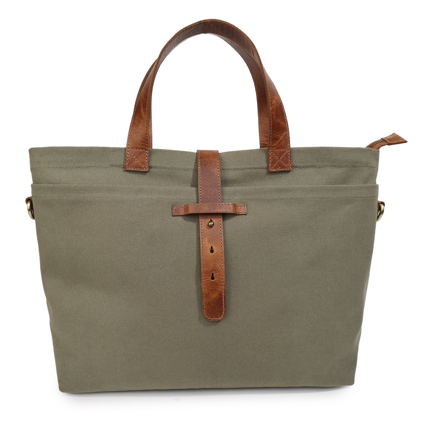 Olive Canvas Tote Bag for Men with Leather Handles & Sling Strap | TZARO - TZCNLTH570