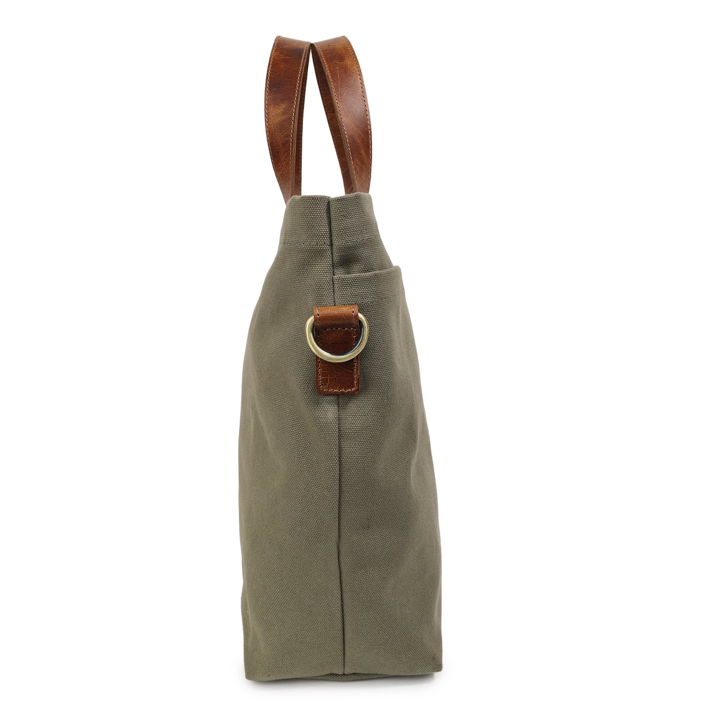 Olive Canvas Tote Bag for Men with Leather Handles & Sling Strap | TZARO - TZCNLTH570
