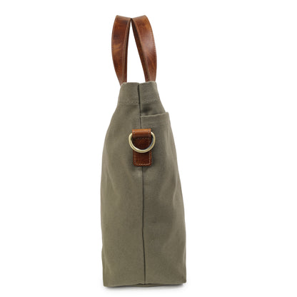 Olive Canvas Tote Bag for Men with Leather Handles & Sling Strap | TZARO - TZCNLTH570