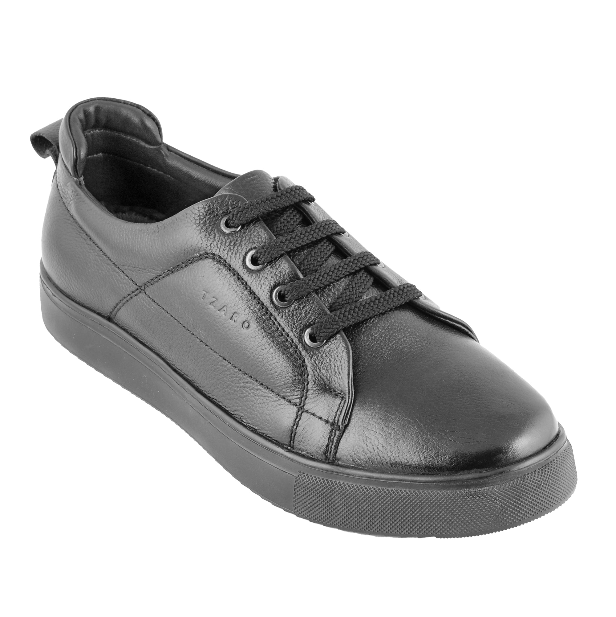 Buntikki — All-Black NDM Leather Sneaker | Lightweight, Office-Ready | TZCRT901BLK