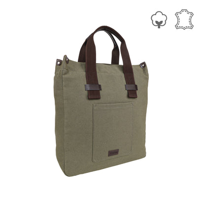 Olive Canvas Tote Bag for Men with Front Pocket & Zip Interior | TZARO - TZGOB719