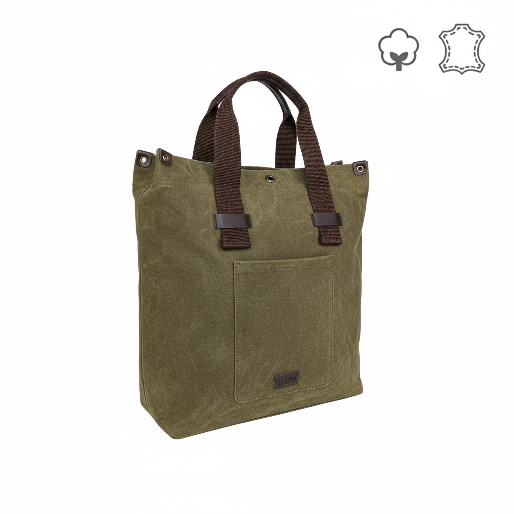 Olive Canvas Tote Bag for Men with Front Pocket & Zip Interior | TZARO - TZGOB719