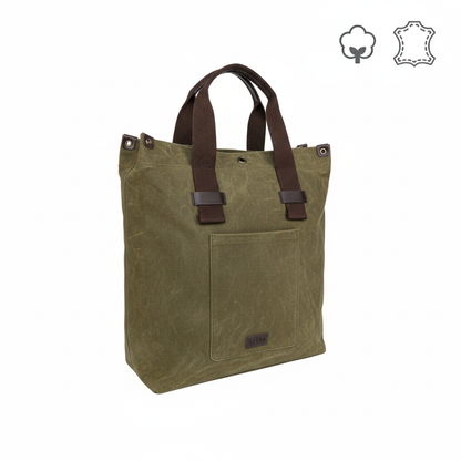 Olive Canvas Tote Bag for Men with Front Pocket & Zip Interior | TZARO - TZGOB719