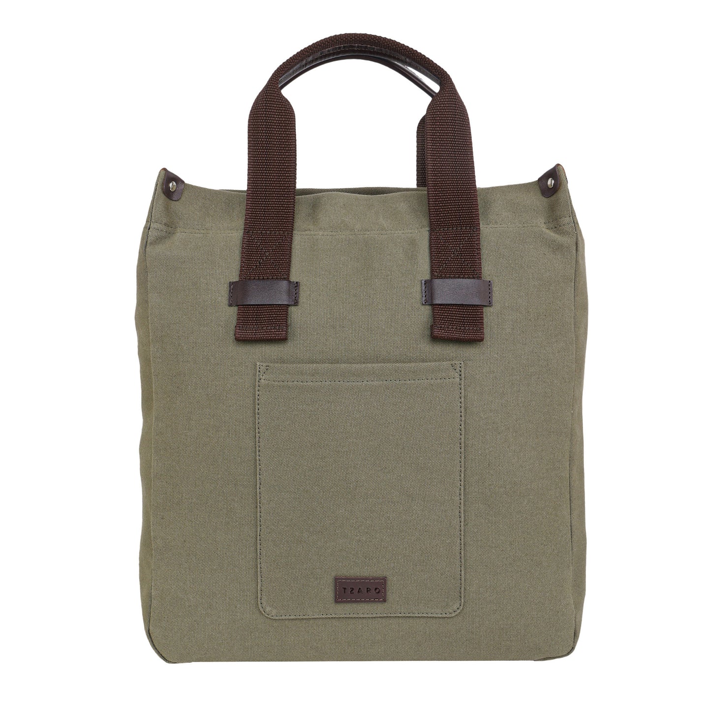 Olive Canvas Tote Bag for Men with Front Pocket & Zip Interior | TZARO - TZGOB719