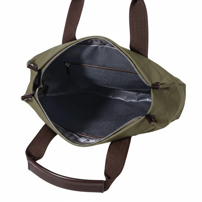 Olive Canvas Tote Bag for Men with Front Pocket & Zip Interior | TZARO - TZGOB719