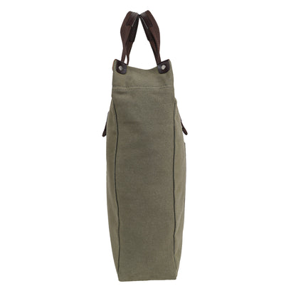 Olive Canvas Tote Bag for Men with Front Pocket & Zip Interior | TZARO - TZGOB719