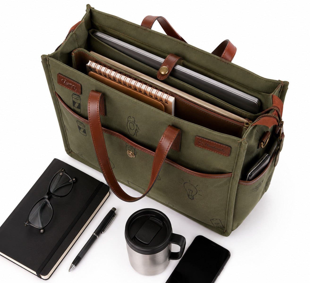 Olive Canvas Laptop Bag for Men | TZARO - TZLNCHOF710