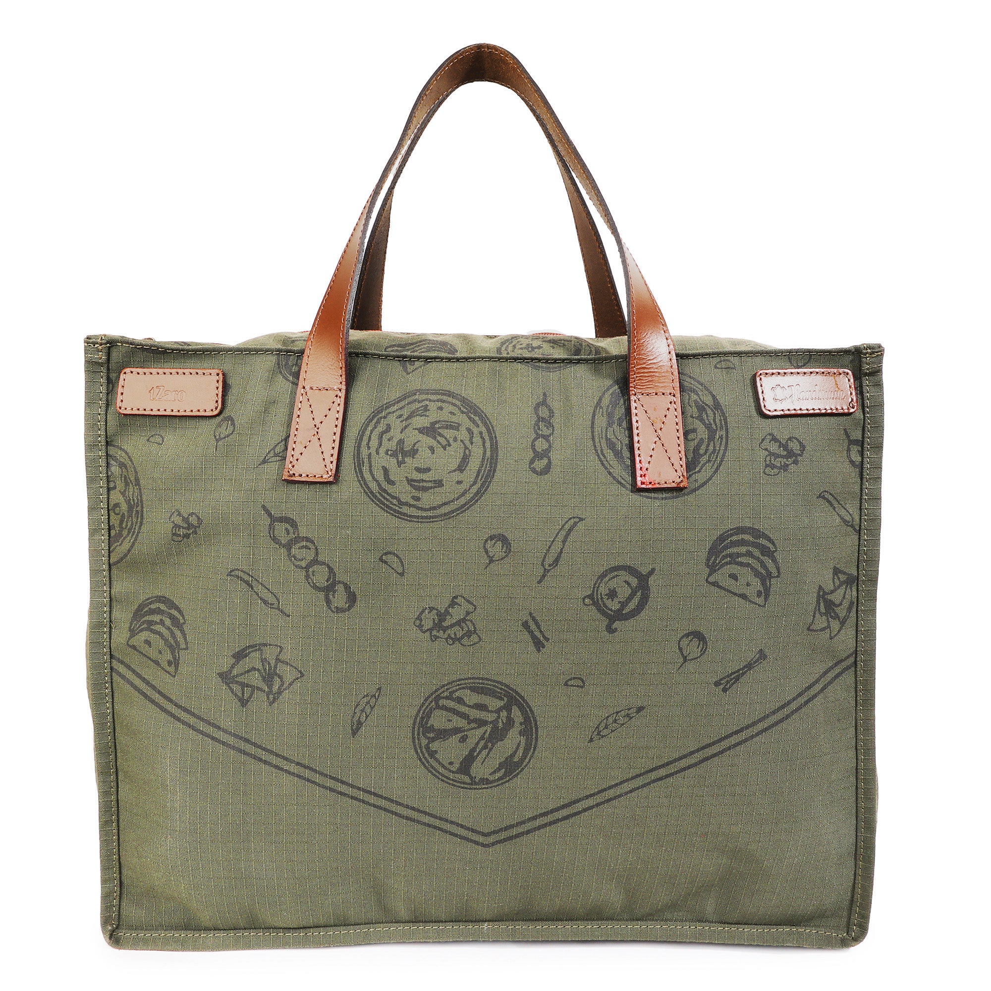 Olive Canvas Utility Tote with Harness Leather Handles | TZLUNCH