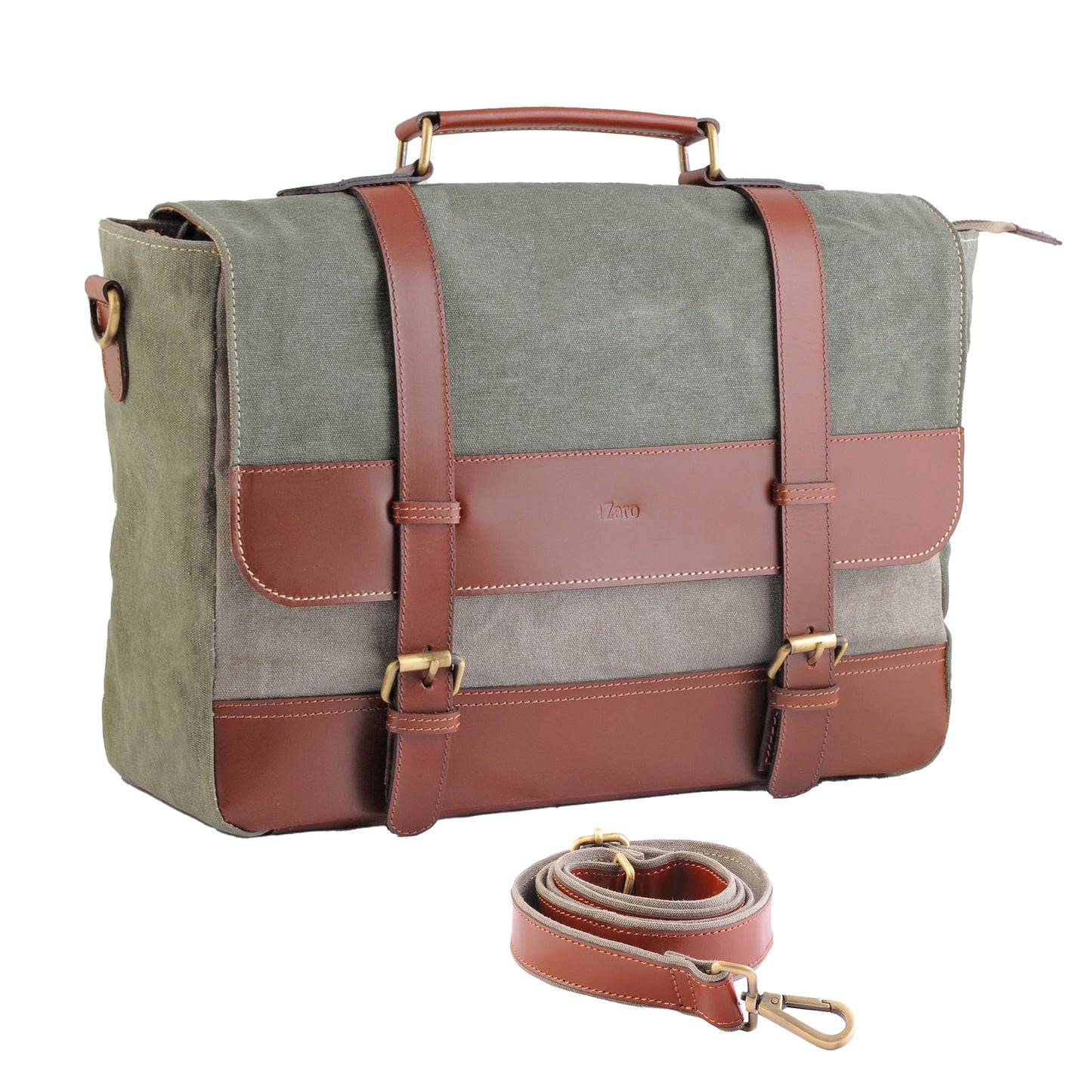 Olive Canvas & Genuine Leather Bag for Men | TZARO - TZSIYCNLTH670