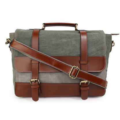 Olive Canvas & Genuine Leather Bag for Men | TZARO - TZSIYCNLTH670