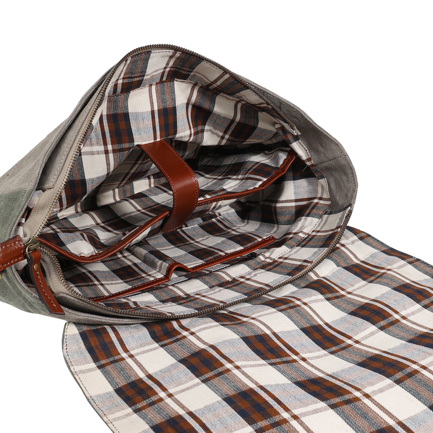 Olive Canvas & Genuine Leather Bag for Men | TZARO - TZSIYCNLTH670