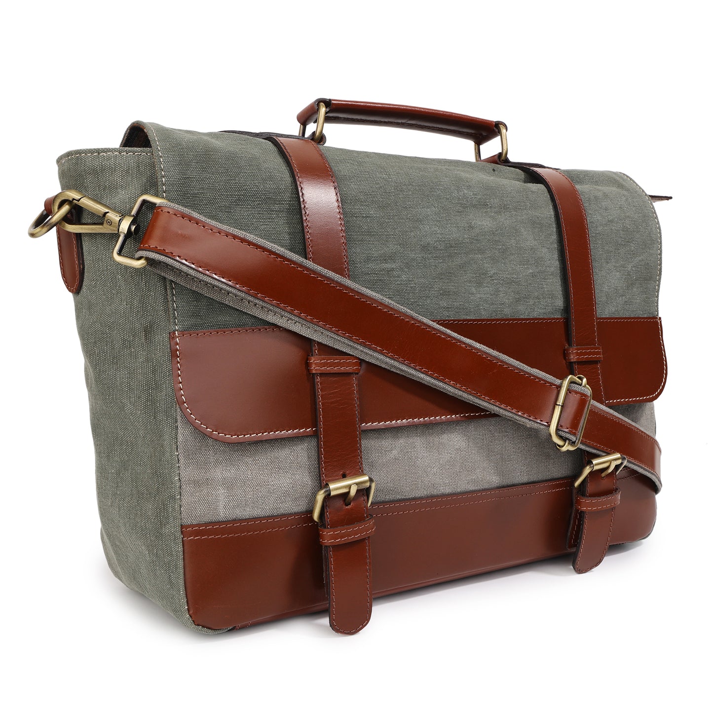 Olive Canvas & Genuine Leather Bag for Men | TZARO - TZSIYCNLTH670