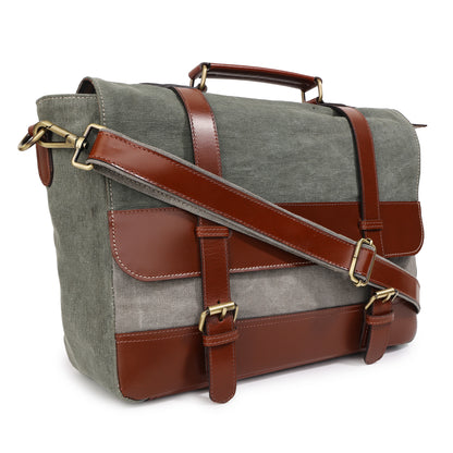Olive Canvas & Genuine Leather Bag for Men | TZARO - TZSIYCNLTH670