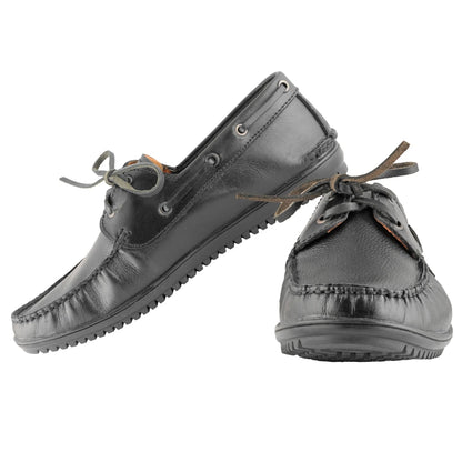 Pure Leather Black Boat Shoes with Rubber Sole - Timberam