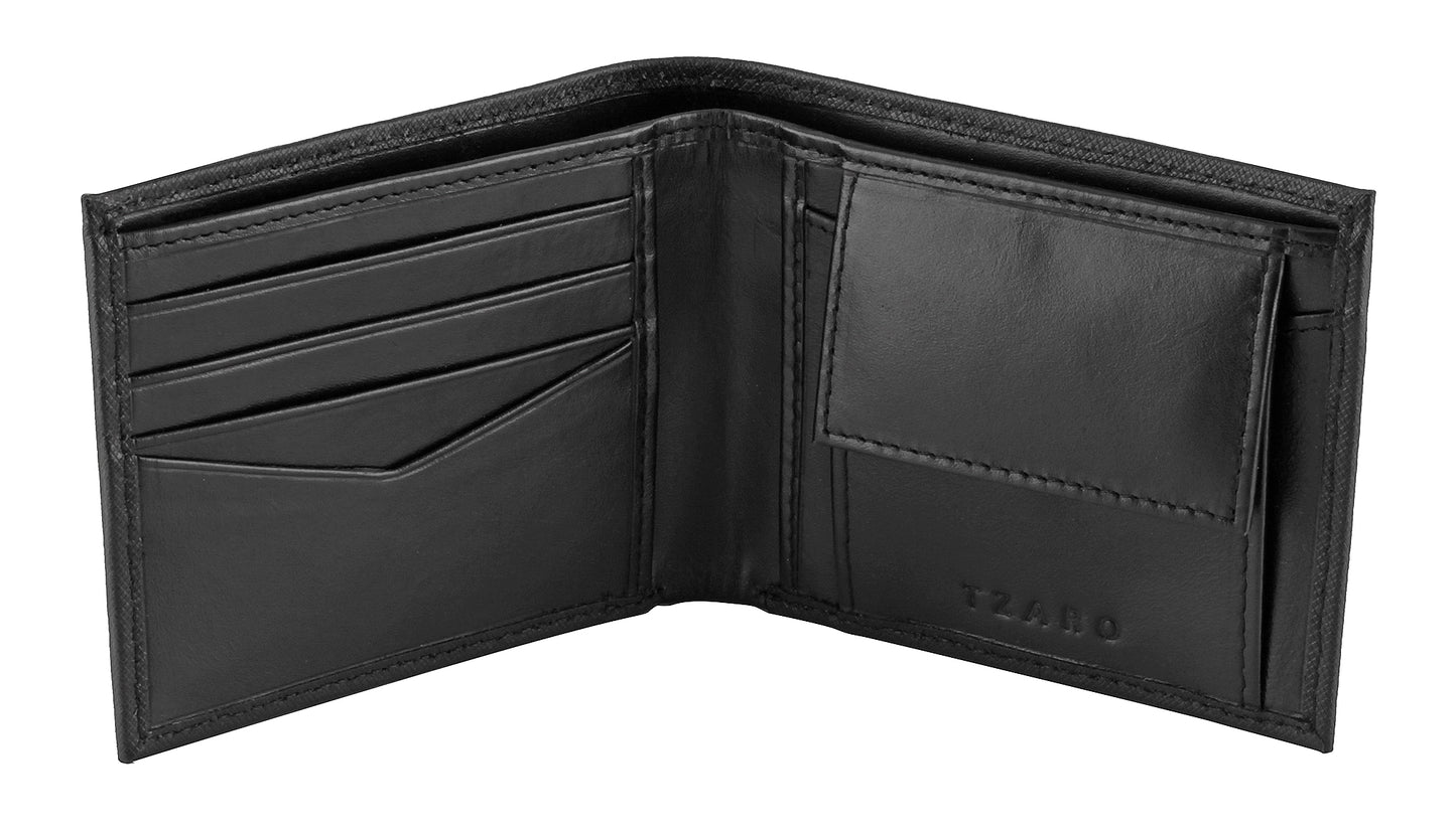 Black Pure Leather Textured Bifold Wallet for Men | TZARO - WLTZPRVDCMB51
