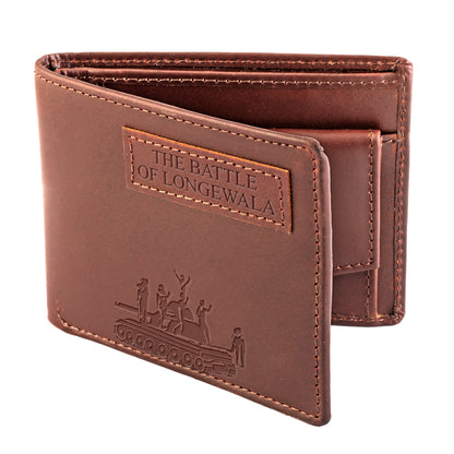 Tzaro Indian Army full grain nubuck leather bifold wallet brown T71 Battle of Longewala embossed
