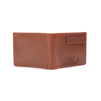 Tzaro Indian Army brown nubuck leather wallet closed front view embossed design