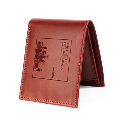 Tzaro Longewala Edition brown leather wallet standing side view embossed design