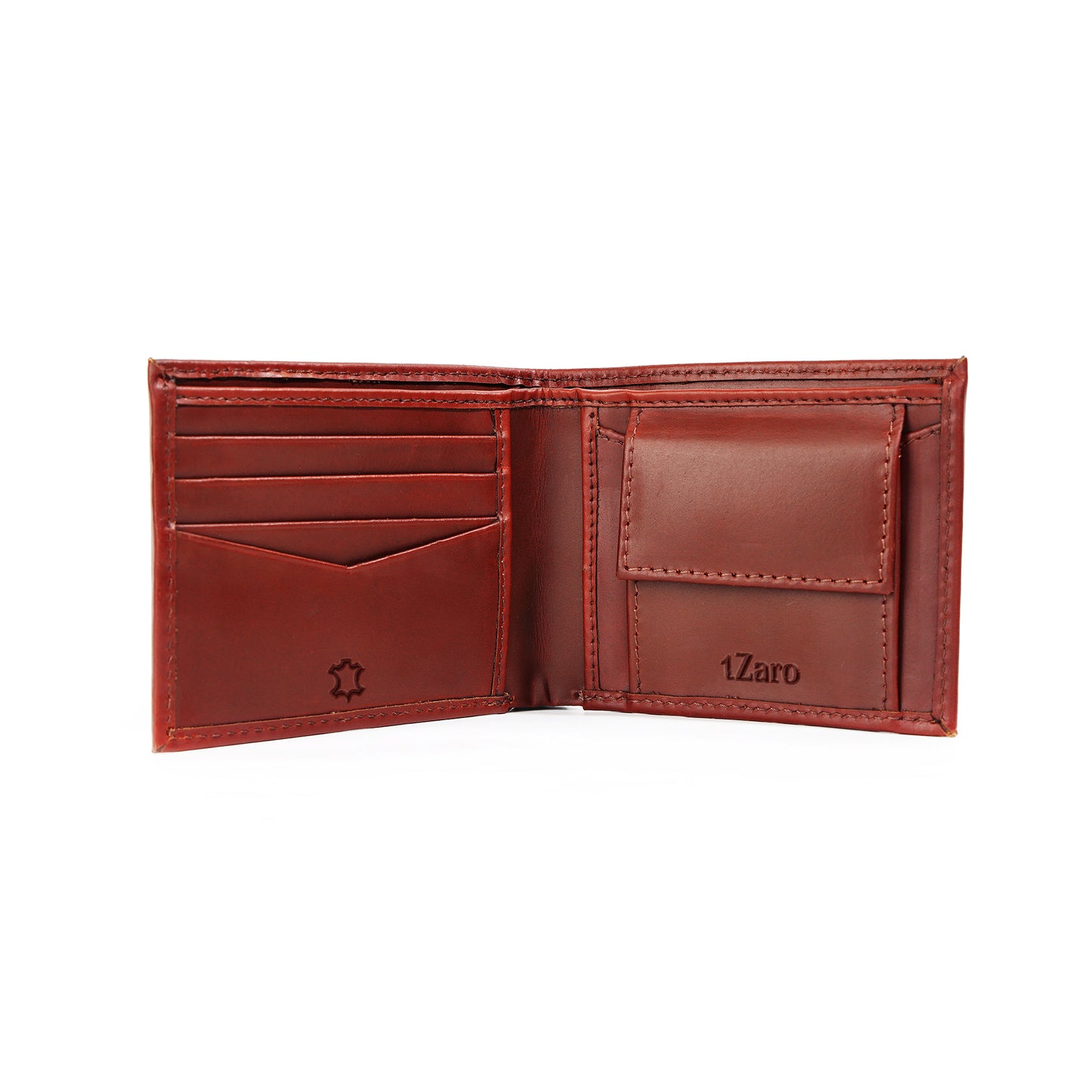 Tzaro Longewala Edition brown leather wallet open view 4 card slots coin pocket
