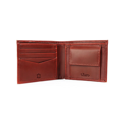 Tzaro Longewala Edition brown leather wallet open view 4 card slots coin pocket